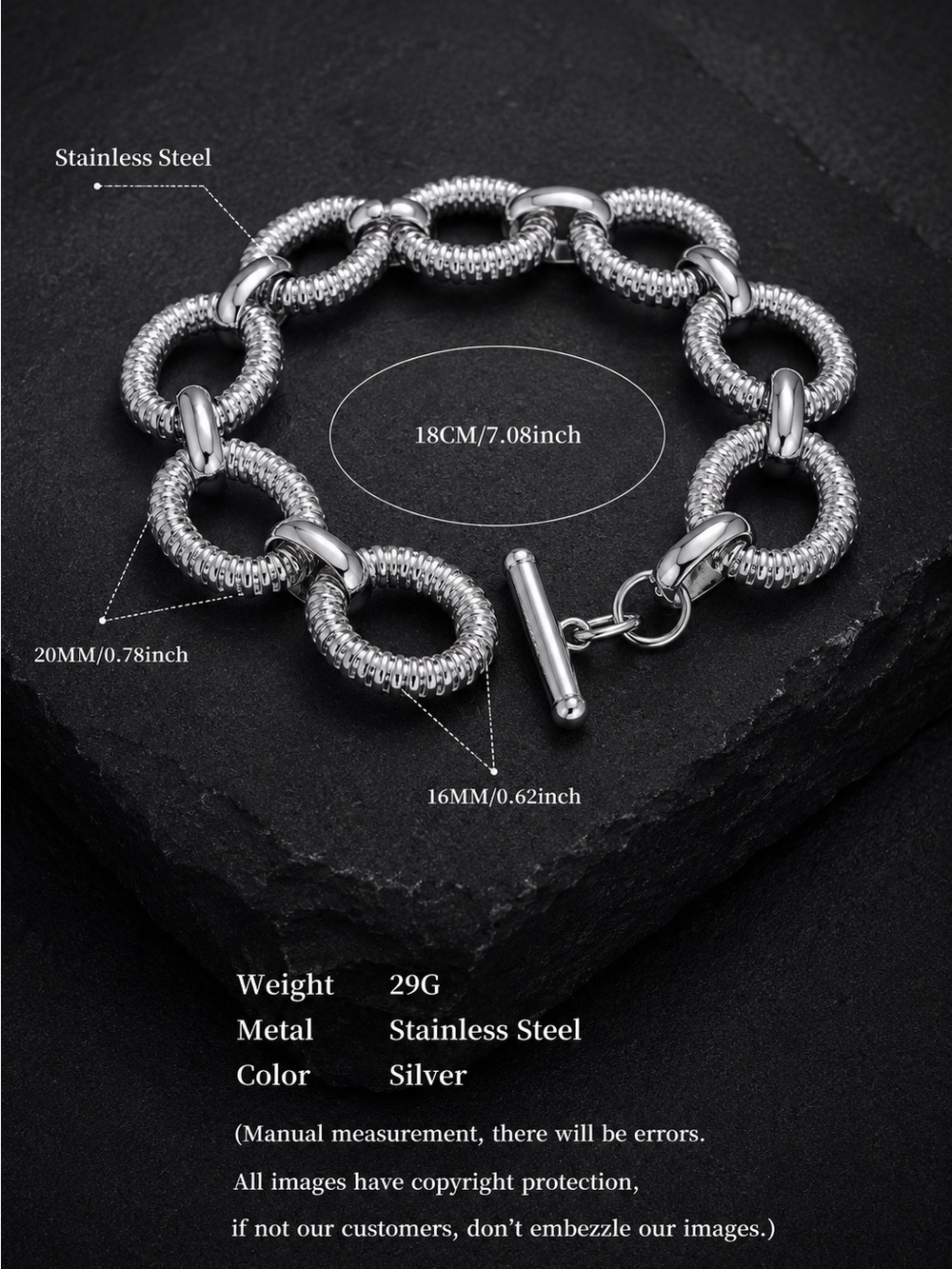 Silver Textured Ring-Link Bracelet - Picture 8 of 11